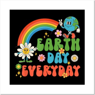 Earth Day Everyday Rainbow Hippie Groovy Save Planet Earth Posters and Art